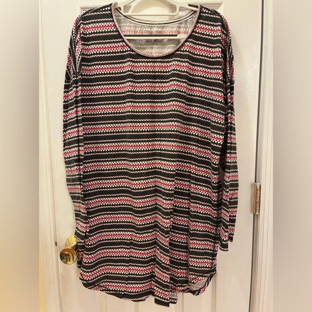 Victoria's Secret Charcoal and Pink Geometric Striped Nightgown